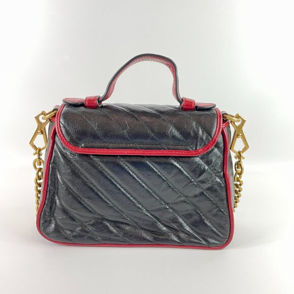 Gucci Black Red Calfskin Marmont Top Handle Crossbody Bag sku#85853(gently used) - Picture 2 of 15
